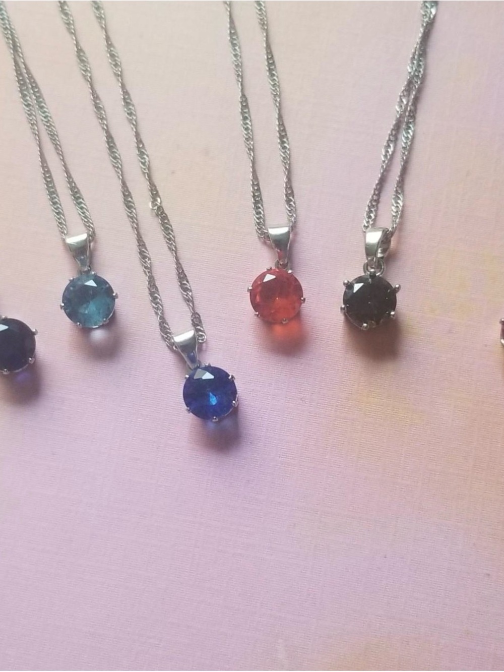 Round Gemstone Pendant Necklace — Blue, Light Blue, Red, Black Options